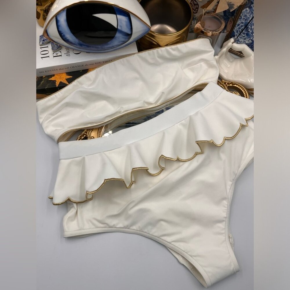 🆕 ZIMMERMANN 🧿 BNWOT White Jeannie Scallop Tiered Bikini - Size 4 - US 12 - Picture 9 of 16